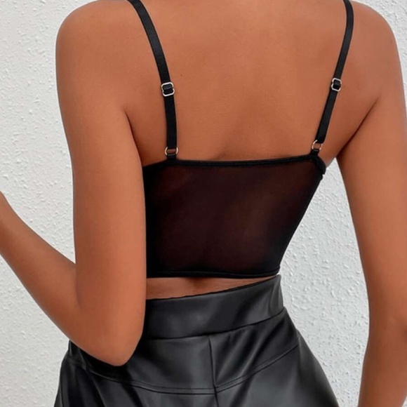 Black Floral Embroidered Sheer Corset Crop Top - Picture 3 of 4